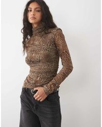 Mango - Mesh High Neck Long Sleeve Top - Lyst