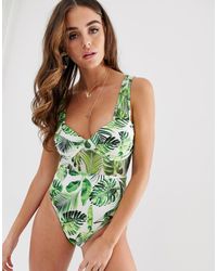 ASOS Badpak Met Cups En Mesh Inzetstuk - Groen