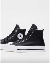 Converse - Zapatillas De Deporte Negras Hi-Top Con Plataforma De Cuero Chuck Taylor All Star Hi Lift De - Lyst