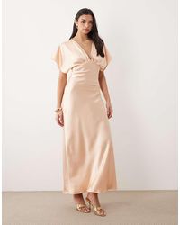 Gina Tricot - Batwing Plunge Satin Maxi Dress - Lyst