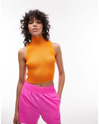 TOPSHOP - Knitted Sheer High Neck Tank Top - Lyst