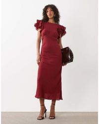 Nobody's Child - Lola V Neck Back Detail Flutter Sleeve Midi Dress - Lyst