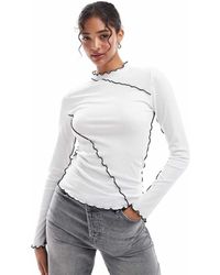 Pieces - Long Sleeved Top With Contrast Lettuce Edge Detailing - Lyst