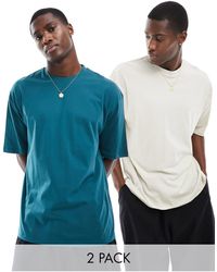 ASOS - Confezione da 2 t-shirt oversize color talpa e verde - Lyst
