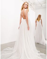 ASOS - Sienna Bead And Embroidered Plunge Bodice Wedding Dress With Lace Underlay In - Lyst
