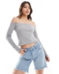 ASOS - Off Shoulder Long Sleeve Top With Lace Trim - Lyst