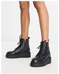 London Rebel - Flatfrom Chunky Lace Up Boots - Lyst