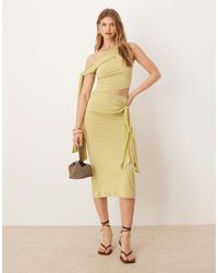 ASOS - Modal Fallen Shoulder With Tie Detail Midi Dress - Lyst
