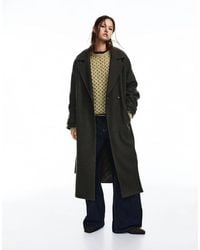 Pull&Bear - Long Felt Texture Coat With Belt - Lyst