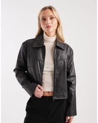 ASOS - Asos Design Petite Leather Look Top Collar Jacket - Lyst