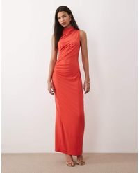Vila - High Neck Ruched Maxi Dress - Lyst