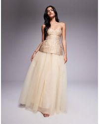 ASOS - Bandeau Corset Jacquard Maxi Dress With Full Skirt - Lyst