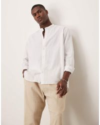 SELECTED - Long Sleeve Grandad Collar Linen Blend Shirt - Lyst