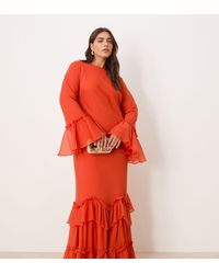 ASOS - Asos Design Curve Tiered Ruffle Long Sleeve Chiffon Maxi - Lyst