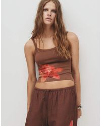 Pull&Bear - Top Met Bandjes En Bloemenprint - Lyst