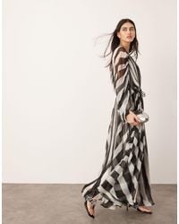 ASOS - Extreme Chiffon Gathered Waist Maxi Dress Mono Stripe Print - Lyst