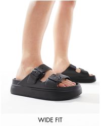 ASOS - Wide Fit Freestyle Flatform Double Buckle Sandals - Lyst