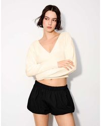 Bershka - V-neck Jumper With Tied Detail - Lyst