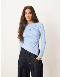 ASOS - Ruched Side Asymmetric Hem Long Sleeve Top - Lyst