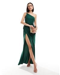 ASOS - Satin One Shoulder Draped Maxi Dress With Thigh Split - Lyst
