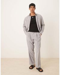 ASOS - Pantalones De Vestir Grises De Pernera Ancha Con Pinzas Dobles De Tejido Efecto Lino De (Parte De Un Conjunto) - Lyst