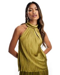 River Island - Plisse Satin Halterneck Top Co-ord - Lyst