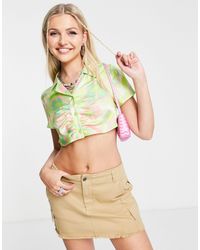 ASOS - Cropped Satin Shirt With Capped Sleeves & Ruching - Lyst