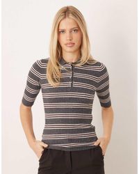 Mango - Short Sleeve Knitted Polo Top - Lyst