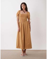 Wednesday's Girl - Shirred Balloon Sleeves Midaxi Dress - Lyst