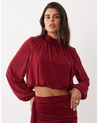 ASOS - Semi Sheer High Neck Long Sleeve Top With Bubble Hem - Lyst