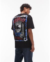 TOPMAN - T-Shirt Oversize Nera Con Stampa Di Poster Francese Sul Davanti E Sul Retro - Lyst