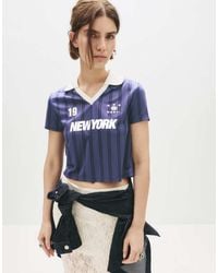 Pull&Bear - T-Shirt Scuro Stile Calcio Con Scritta "New York" - Lyst