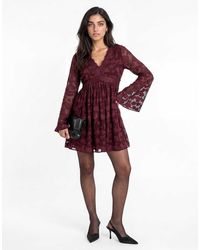 Lovedrobe - Floral Burnout Lace Detail Long Sleeve Mini Dress - Lyst