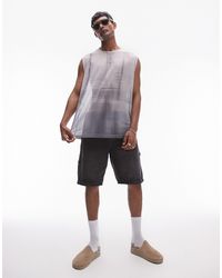 TOPMAN - Oversized Fit Sleeveless Mesh T-shirt With Space Dye Print - Lyst