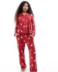 Chelsea Peers - Chelsea Peers Exclusive Petite Christmas His & Hers Long Sleeve Revere And Trouser Pyjama Set - Lyst