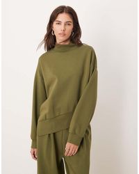 ASOS - Sudadera Con Cuello Alzado Y Bajo Asimétrico De Tejido Entrelazado De -Verde - Lyst