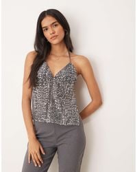 Motel - Rafina Chiffon Sequin Halter Top - Lyst