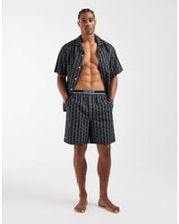 Lacoste - Monogram Print Lounge Shorts With Logo Waistband - Lyst