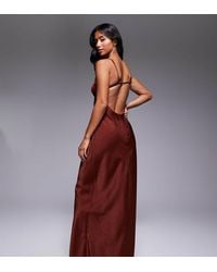 ASOS - Asos Design Petite Satin Strappy Halter Maxi Dress With Contrast Bust - Lyst