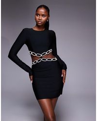 River Island - Chain Trim Cutout Detail Knitted Mini Dress - Lyst