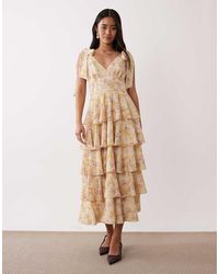 Pretty Lavish - Florie Tie Shoulder Ruffle Midaxi Dress - Lyst