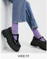 ASOS Черные Туфли На Плоской Массивной Подошве Для Широкой Стопы С Ремешком И Эффектом Крокодиловой Кожи - Черный