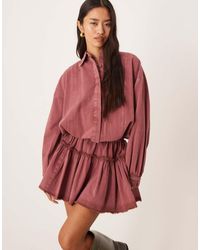 ASOS - Vestito Camicia Corto A Maniche Lunghe Bordeaux Allacciato - Lyst