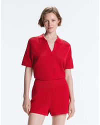 Oysho - Cotton Blend Openwork Knit Polo - Lyst