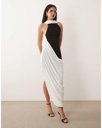 ASOS - Midi Dress With Draped Skirt Into Scarf Detailing - Lyst