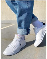 Polo Ralph Lauren - Heritage - sneakers bianche con dettaglio a righe e logo - Lyst