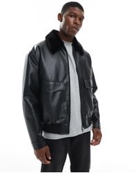 ASOS - Faux Leather Bomber Jacket With Faux Fur Collar - Lyst