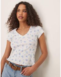 ASOS - Waffle V Neck T-shirt With Overlock Trim - Lyst
