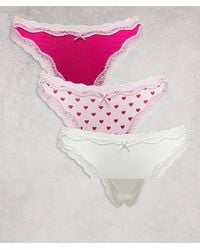 Lindex - Pack De 3 Tangas De Color Rosa Claro De Algodón Con Estampado De Lunares Y Ribete De Encaje De - Lyst