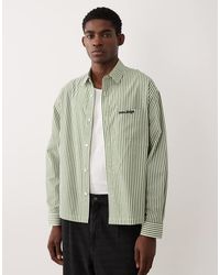ASOS - Boxy Oversized Pinstripe Shirt With Pocket Embroidery - Lyst